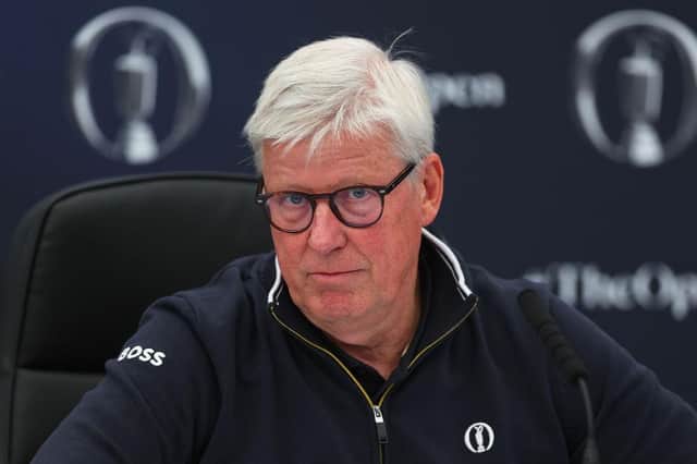 The R&A's CEO Martin Slumbers speaks to the media during a press conference prior to The 151st Open at Royal Liverpool. Picture: Andrew Redington/Getty Images.