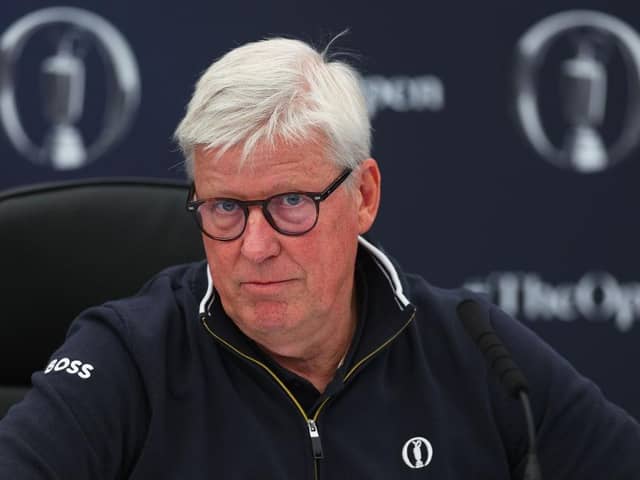 The R&A's CEO Martin Slumbers speaks to the media during a press conference prior to The 151st Open at Royal Liverpool. Picture: Andrew Redington/Getty Images.