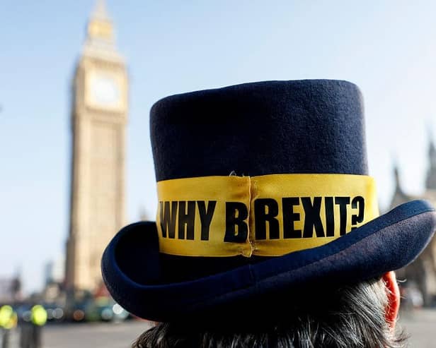 A protester's hatband asks the question 'Why Brexit?' at an anti-Brexit demonstraton in Parliament Square, London, earlier this year (Picture: Brook Mitchell/AFP via Getty Images)