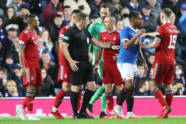 Referee John Beaton awarded a late penalty to Rangers against Aberdeen. (Photo by Alan Harvey / SNS Group)
