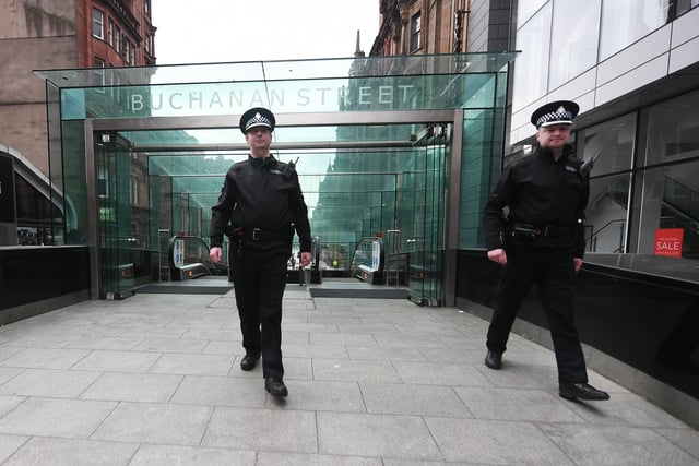 Police on patrol on Buchanan Street in Glasgow. Picture: John Devlin