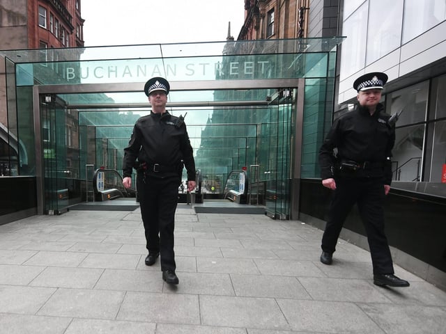 Police on patrol on Buchanan Street in Glasgow. Picture: John Devlin