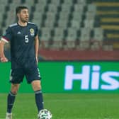Declan Gallagher in action v Serbia in November when Scotland sealed their Euro 2020 place  (Photo by Nikola Krstic / SNS Group)