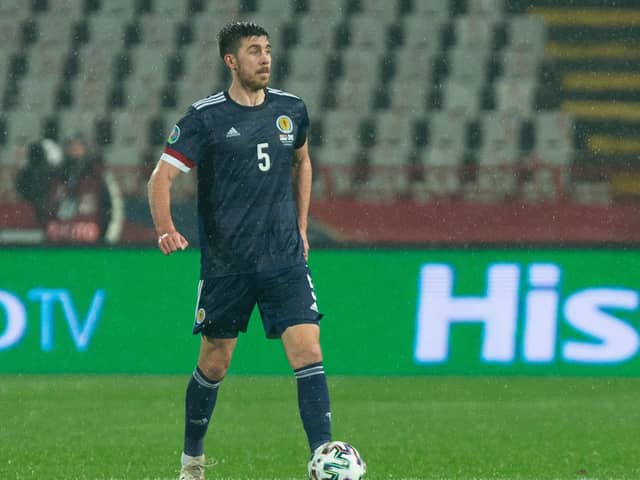 Declan Gallagher in action v Serbia in November when Scotland sealed their Euro 2020 place  (Photo by Nikola Krstic / SNS Group)