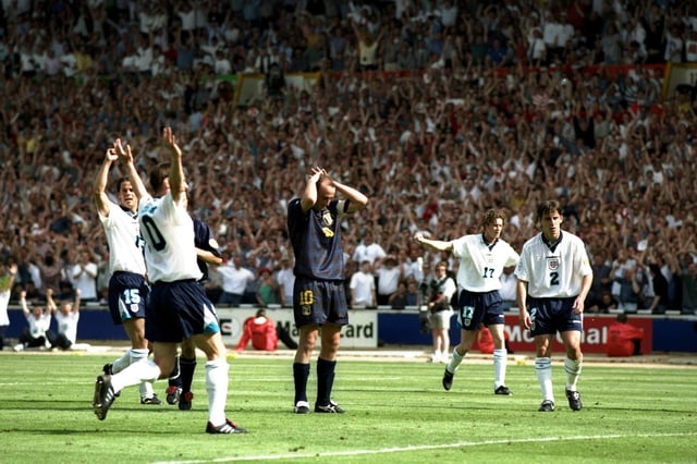 Despair for Gary McAllister as David Seaman saves his penalty at 1-0