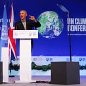 Former US president Barack Obama gives a speech during the Cop26 summit at the Scottish Event Campus (SEC) in Glasgow. Picture date: Monday November 8, 2021.