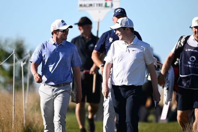 Ewen Ferguson and Bob MacIntyre share a laugh en route to both making strong starts in the Made in HimmerLand at Himmerland Golf & Spa Resort. Picture: Stuart Franklin/Getty Images.
