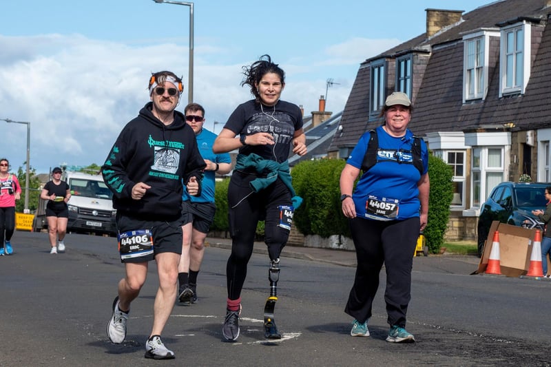 Edinburgh Marathon runners at the four mile mark in the Craigentinny area of the City