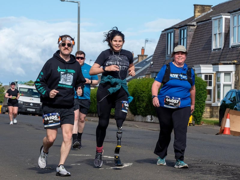 Edinburgh Marathon runners at the four mile mark in the Craigentinny area of the City