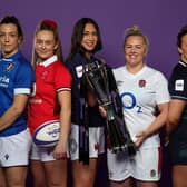 Elisa Giordano, Italy captain, Hannah Jones, Wales captain, Manae Feleu, France captain, Marlie Packer, England captain, Rachel Malcolm, Scotland captain and Edel McMahon, the Ireland captain pose with the Six Nations trophy during Guinness Women's Six Nations Launch 2024 at held Frameless on March 13, 2024 in London, England. (Photo by David Rogers/Getty Images)