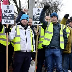Train drivers on the picket line outside Alstom 's Polmadie Depot in Glasgow. Picture: John Devlin