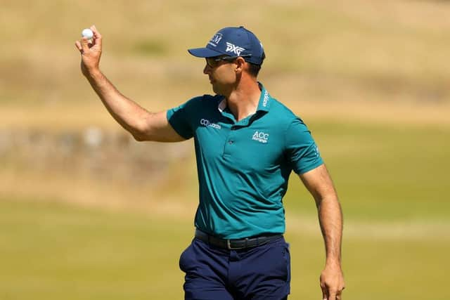 Cameron Tringale aves to the crowd on the 18th during the opening round of the Genesis Scottish Open at The Renaissance Club. Picture: Kevin C. Cox/Getty Images.