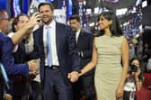 Republican vice presidential candidate Senator JD Vance, R-Ohio, pictured with his wife Usha Chilukuri Vance. 