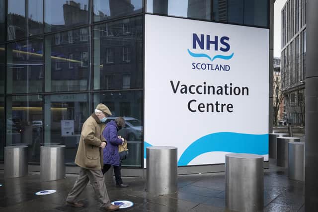 The main entrance to the vaccine centre at the Edinburgh International Conference Centre. Picture date: Monday February 1, 2021.