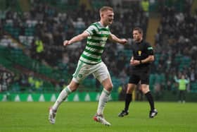 Celtic's Liam Scales celebrates making it 1-0 against Raith Rovers. (Photo by Craig Foy / SNS Group)