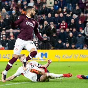 Hearts' Josh Ginnelly scores to make it 4-0 against a floored Aberdeen team at Tynecastle.