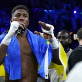 Anthony Joshua speaks to the crowd after losing the World Heavyweight Championship WBA Super IBF, IBO and WBO fight  at the King Abdullah Sport City Stadium in Jeddah