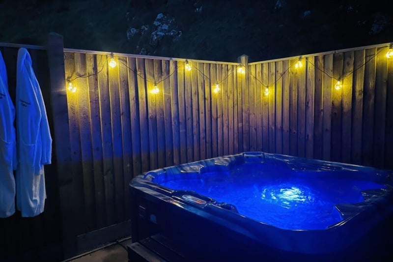 Enjoy gazing at the stars from the private hot tub.