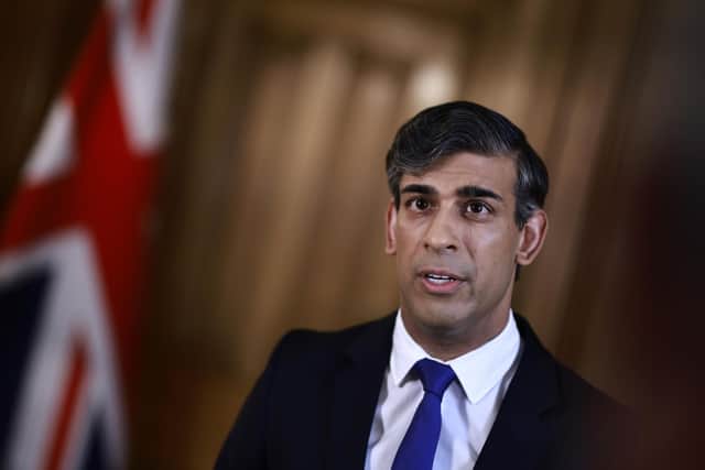 Prime Minister Rishi Sunak records a statement about the Iranian attacks on Israel overnight, at 10 Downing Street. Picture: Benjamin Cremel - WPA Pool/Getty Images