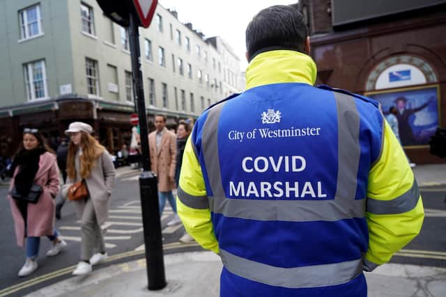 Westminster City Council has deployed Covid marshalls to encourage people to stick to the rules (Picture: Niklas Halle'n/AFP via Getty Images)