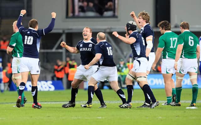 Scotland celebrate their win over Ireland at Croke Park in 2010, the last time they won in Dublin. (Picture: Peter Muhly/AFP via Getty Images)