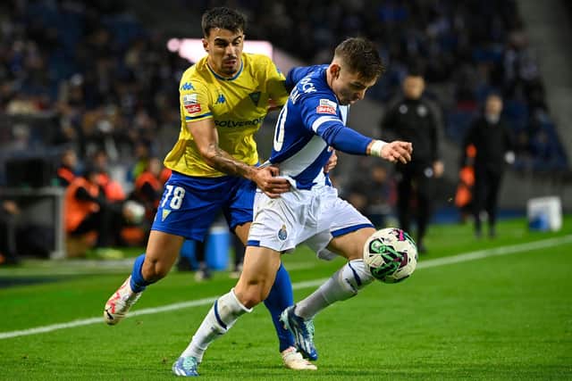 Estroil's Tiago Araujo (left) is a reported target for Celtic but the £4m asking price is proving a stumbling block. (Photo by MIGUEL RIOPA/AFP via Getty Images)