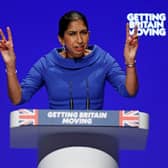 Suella Braverman, Secretary of State for the Home Department speaks on day three of the Conservative Party Conference.