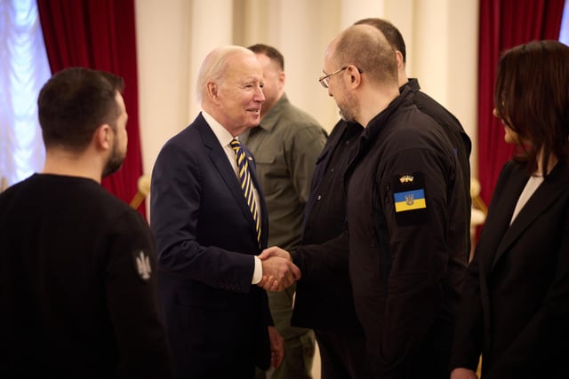 US President Joe Biden meeting Ukrainian military personnel as he made an unannounced visit to Kyiv, Ukraine, in a gesture of solidarity days before the one-year anniversary of Russia's invasion of the country.