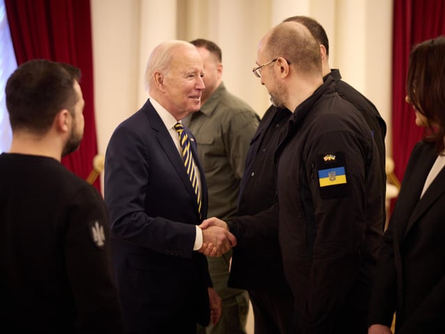 US President Joe Biden meeting Ukrainian military personnel as he made an unannounced visit to Kyiv, Ukraine, in a gesture of solidarity days before the one-year anniversary of Russia's invasion of the country.