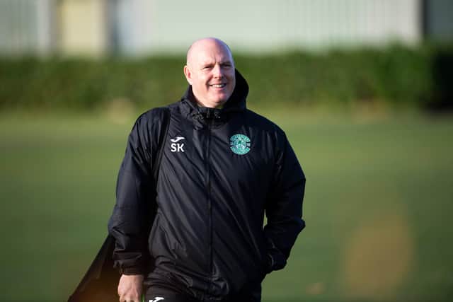 Steve Kean is pictured during a Hibs training session.