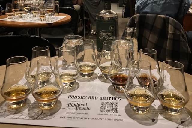 The whiskies at Christine and Jane's Whisky & Witches Presents Mythical Beasts: An Immersive, Mystical, Musical Whisky Tasting, which took place in the Mother Superior pub in Leith in August.