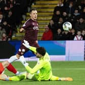 Hearts striker Lawrence Shankland scores his second of the game to seal a 4-1 win over Airdrieonians in the Scottish Cup Fifth Round. (Photo by Mark Scates / SNS Group)