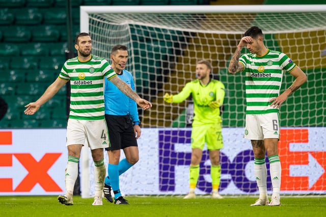 Shane Duffy and Nir Bitton react to Celtic looking a fourth goal against Sparta Prague. Picture: SNS