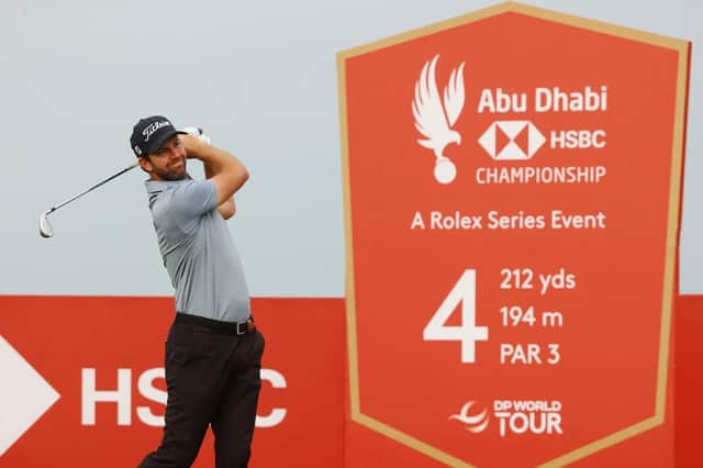 Scott Jamieson tees off on the fourth hole during the first round of the Abu Dhabi HSBC Championship at Yas Links. Picture: Andrew Redington/Getty Images.