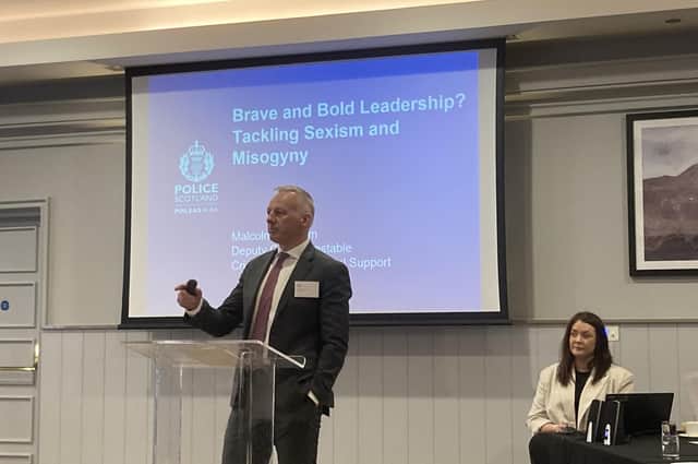 Malcolm Graham, deputy chief constable of Police Scotland, discusses the That Guy campaign at an event in Glasgow on Wednesday.