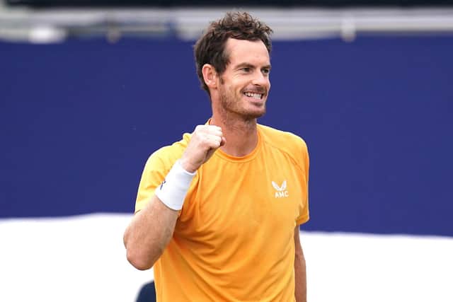 Andy Murray celebrates winning the Lexus Surbiton Trophy men's singles final against Jurij Rodionov. Picture date: Sunday June 11, 2023.