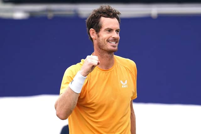 Andy Murray celebrates winning the Lexus Surbiton Trophy men's singles final against Jurij Rodionov. Picture date: Sunday June 11, 2023.