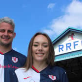 Women's team captain Tyler Rattray pictured with Kyle Benedictus modelling the new home kit, has announced she is quitting the side.