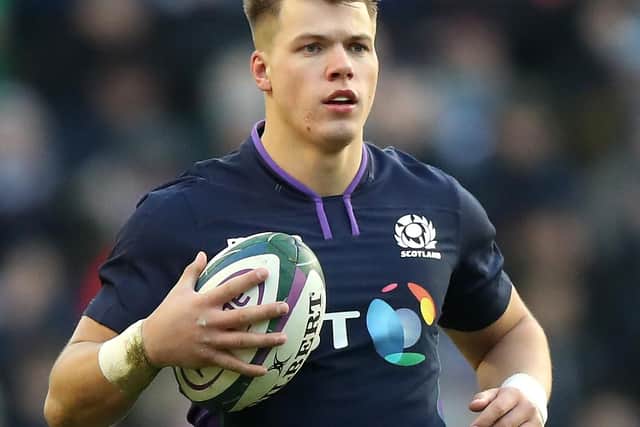 Huw Jones playing for Scotland against Ireland at Murrayfield in 2019