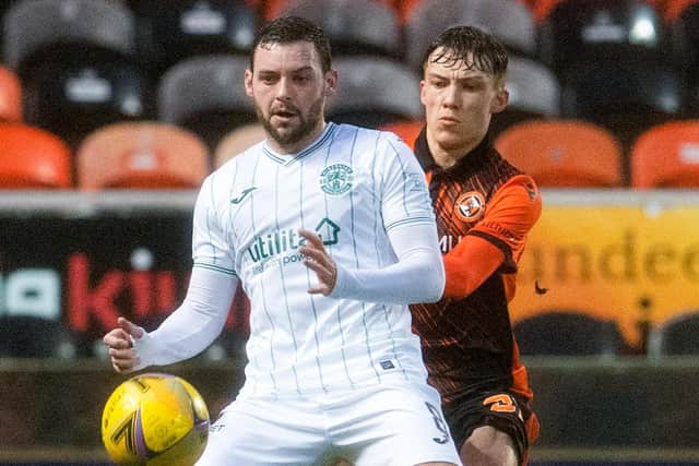 Hibs' Drey Wright in action against Dundee United.