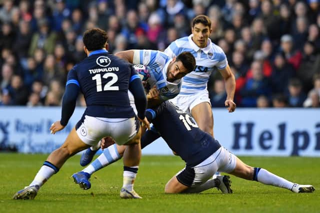 Finn Russell's defensive contribution was praised by Scotland coach Gregor Townsend. (Photo by Mark Runnacles/Getty Images)