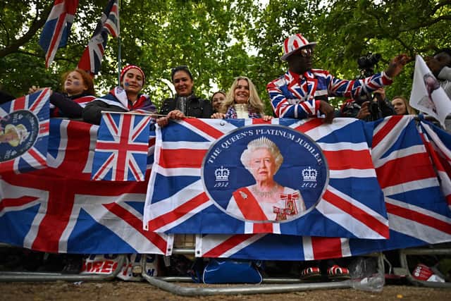 Royal fans line the Mall as they wait for the trooping of the colour as part of Queen Elizabeth II's platinum jubilee celebrations in London. Picture: Ben Stansall/AFP via Getty Images