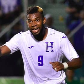 Jorge Benguche celebrates scoring for Honduras against Puerto Rico
