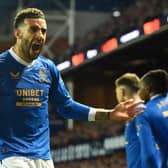 Rangers defender Connor Goldson celebrates during the Europa League quarter-final, second leg victory over Braga at Ibrox. (Photo by ANDY BUCHANAN/AFP via Getty Images)
