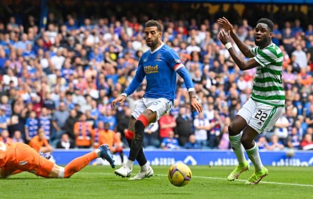 Celtic striker Odsonne Edouard's dismay is clear as he misses a first half chance against Rangers at Ibrox. (Photo by Rob Casey / SNS Group)