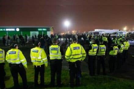 Police outside Celtic Park last night