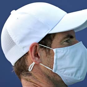 Andy Murray, wearing a face covering, practises at Queen's Club. Picture: Adrian Dennis/AFP via Getty Images