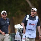 Ewen Ferguson has a laugh with his caddie, fellow Scot Stephen Neilson, during the pro-am ahead of the Hero Cup at Abu Dhabi Golf Club. Picture: Andrew Redington/Getty Images.