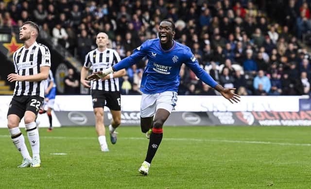 Rangers forward Abdallah Sima celebrates after scoring to make it 2-0 over St Mirren. (Photo by Rob Casey / SNS Group)
