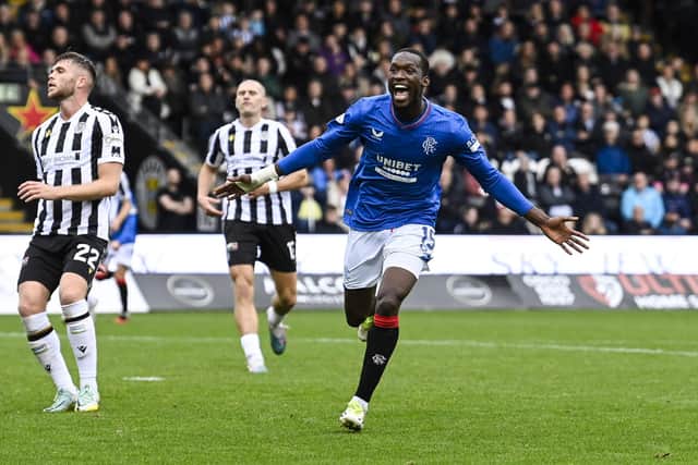 Rangers forward Abdallah Sima celebrates after scoring to make it 2-0 over St Mirren. (Photo by Rob Casey / SNS Group)